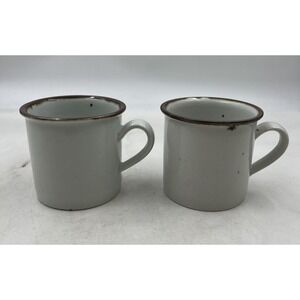 Vintage Dansk Designs Denmark Stoneware Mugs Brown Trim Set of 2 Coffee Cups